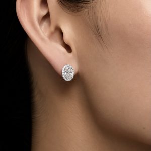 Oval with Halo Jacket Stud Earrings